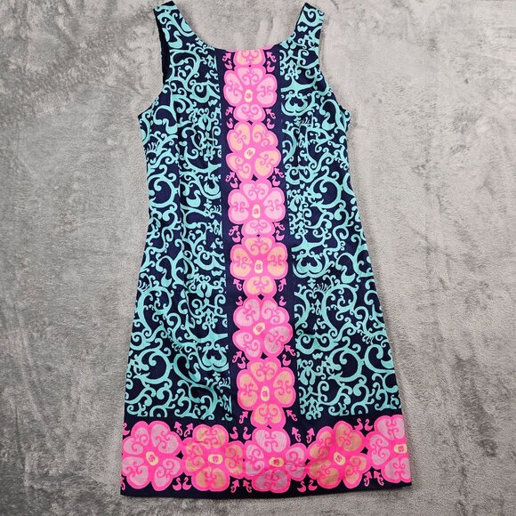 Lilly Pulitzer Dress Womens 6 Navy Delia Shift Fountain Hopping Engineered NEW - Picture 2 of 11